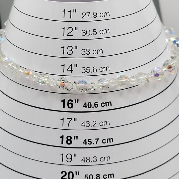 AB Beaded Graduated Necklace Silver Tone Hook Crystal Accent Vintage 15" Japan - Picture 7 of 7